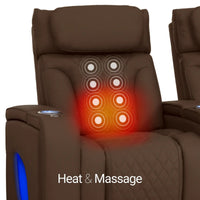Luminis 365 HeatZeroᵀᴹ Big & Tall Leather Home Theater Seating in Chestnut - Heat & Massage
