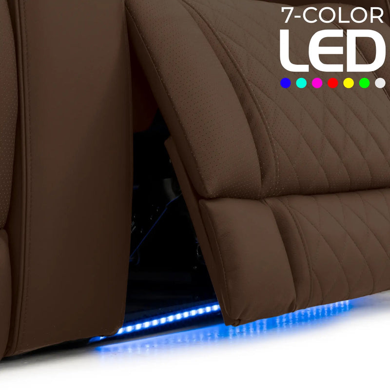 Luminis 365 HeatZeroᵀᴹ Big & Tall Leather Home Theater Seating in Chestnut - 7-Color LED Baselights