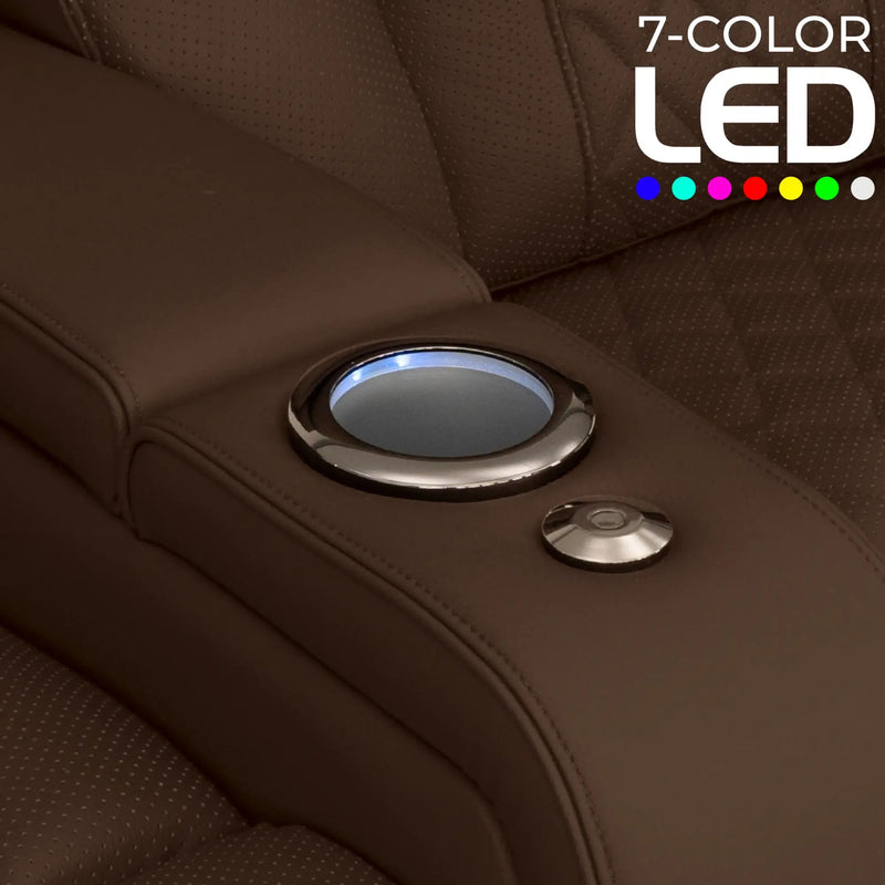 Luminis 365 HeatZeroᵀᴹ Big & Tall Leather Home Theater Seating in Chestnut - 7-Color LED Cupholders