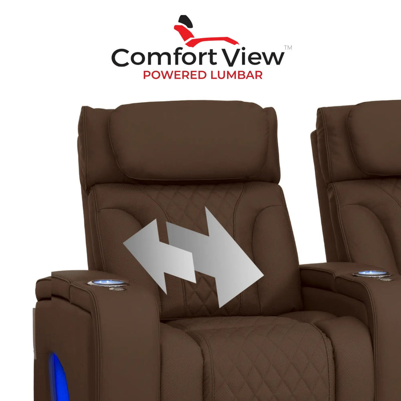 Luminis 365 HeatZeroᵀᴹ Big & Tall Leather Home Theater Seating in Chestnut - Adjustable Power Lumbar