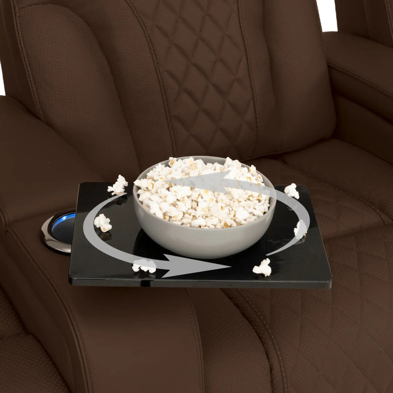 Luminis 365 HeatZeroᵀᴹ Big & Tall Leather Home Theater Seating in Chestnut - Swivel Tray Table