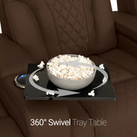 Luminis 365 HeatZeroᵀᴹ Big & Tall Leather Home Theater Seating in Chestnut - Swivel Tray Table