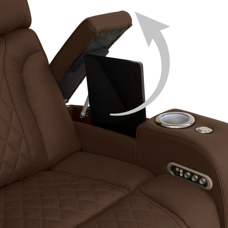 Luminis 365 HeatZeroᵀᴹ Big & Tall Multimedia Loveseat in Chestnut - Hidden In-Arm Storage