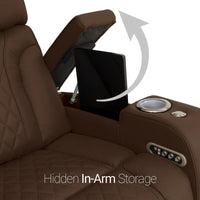 Luminis 365 HeatZeroᵀᴹ Big & Tall Multimedia Loveseat in Chestnut - Hidden In-Arm Storage