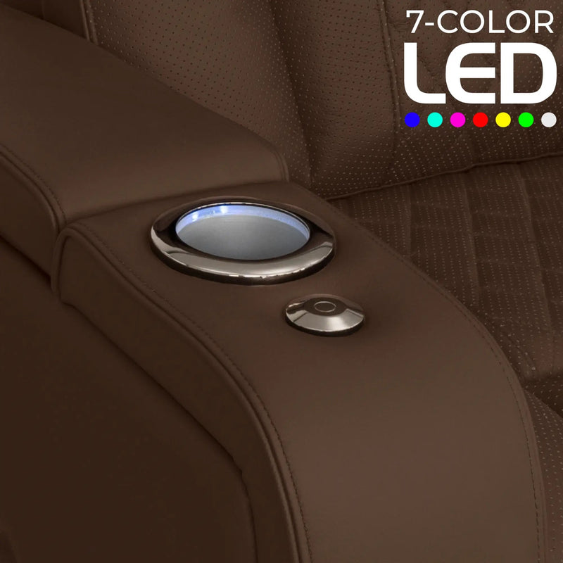 Luminis 365 HeatZeroᵀᴹ Big & Tall Multimedia Loveseat in Chestnut - 7-Color LED Cupholders