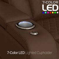 Luminis 365 HeatZeroᵀᴹ Big & Tall Multimedia Loveseat in Chestnut - 7-Color LED Cupholders
