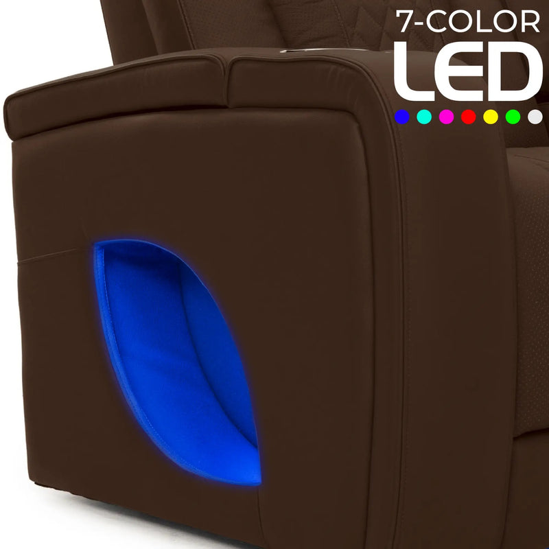 Luminis 365 HeatZeroᵀᴹ Big & Tall Multimedia Loveseat in Chestnut - 7-Color LED Armrest Accent