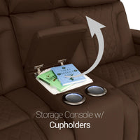 Luminis 365 HeatZeroᵀᴹ Big & Tall Multimedia Loveseat in Chestnut - Storage Console