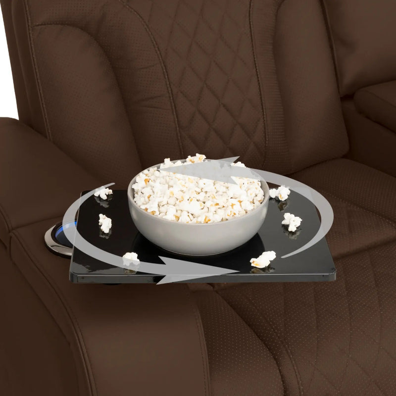 Luminis 365 HeatZeroᵀᴹ Big & Tall Multimedia Loveseat in Chestnut - Swivel Tray Table