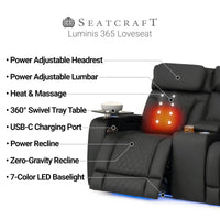 Luminis 365 HeatZeroᵀᴹ Big & Tall Multimedia Loveseat in Ebony - Features