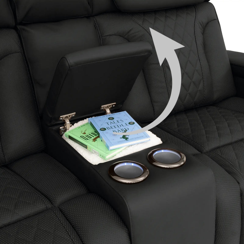 Luminis 365 HeatZeroᵀᴹ Big & Tall Multimedia Loveseat in Ebony - Storage Console