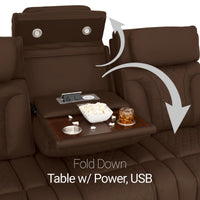 Luminis 365 HeatZeroᵀᴹ Big & Tall Multimedia Sofa & Loveseat in Chestnut - Fold-Down Table