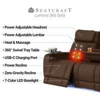 Luminis 365 HeatZeroᵀᴹ Big & Tall Multimedia Sofa in Chestnut - Features
