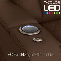 Luminis 365 HeatZeroᵀᴹ Big & Tall Multimedia Sofa in Chestnut - 7-Color LED Cupholders