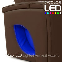 Luminis 365 HeatZeroᵀᴹ Big & Tall Multimedia Sofa in Chestnut - 7-Color LED Armrest Accent