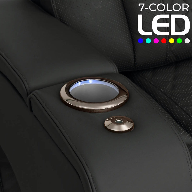 Luminis 365 HeatZeroᵀᴹ Big & Tall Multimedia Sofa in Ebony - 7-Color LED Cupholders