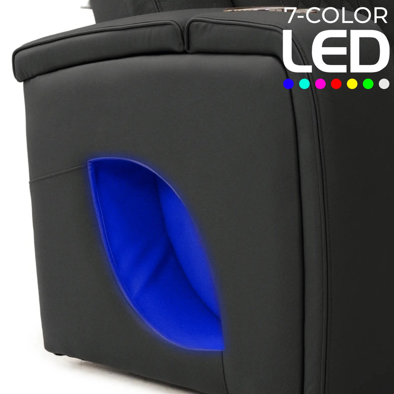 Luminis 365 HeatZeroᵀᴹ Big & Tall Multimedia Sofa in Ebony - 7-Color LED Armrest Accent