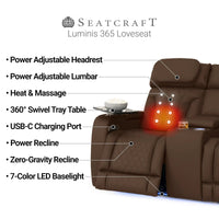 Luminis 365 Leather Home Theater Loveseat in Chestnut - Features