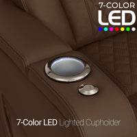 Luminis 365 Leather Home Theater Loveseat in Chestnut - 7-Color LED Cupholders