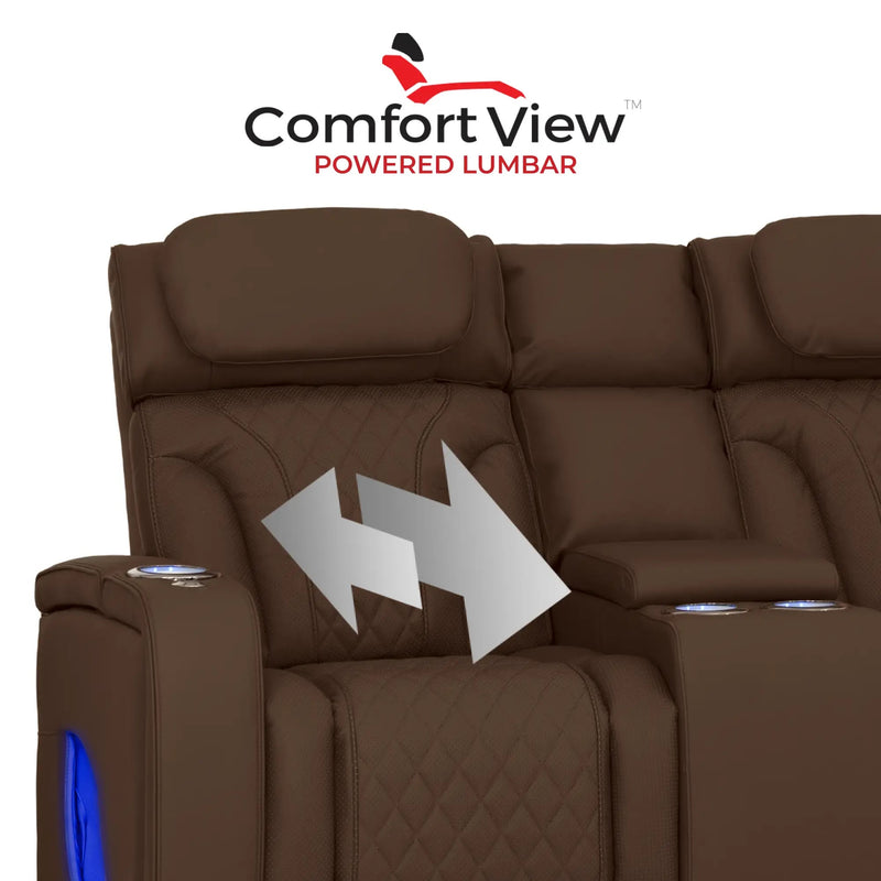 Luminis 365 Leather Home Theater Loveseat in Chestnut - Adjustable Power Lumbar
