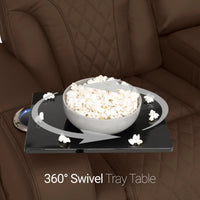 Luminis 365 Leather Home Theater Loveseat in Chestnut - Swivel Tray Table