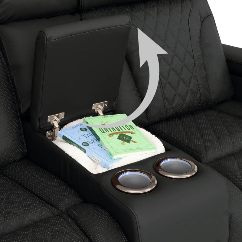 Luminis 365 Leather Home Theater Loveseat in Ebony - Storage Console