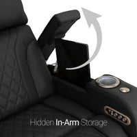 Luminis 365 Leather Home Theater Loveseat in Ebony - Hidden In-Arm Storage