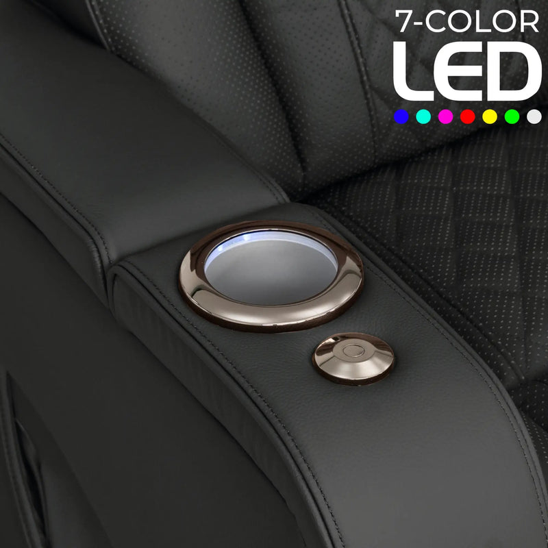 Luminis 365 Leather Home Theater Loveseat in Ebony - 7-Color LED Cupholders