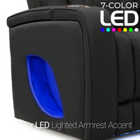 Luminis 365 Leather Home Theater Loveseat in Ebony - 7-Color LED Armrest Accent