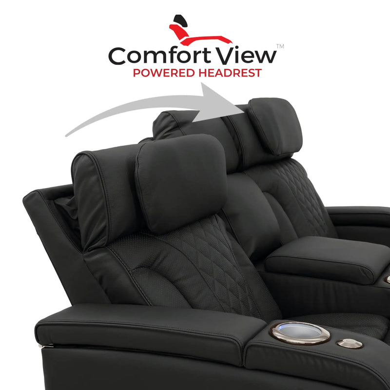 Luminis 365 Leather Home Theater Loveseat in Ebony - Adjustable Power Headrest