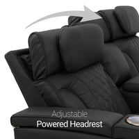 Luminis 365 Leather Home Theater Loveseat in Ebony - Adjustable Power Headrest