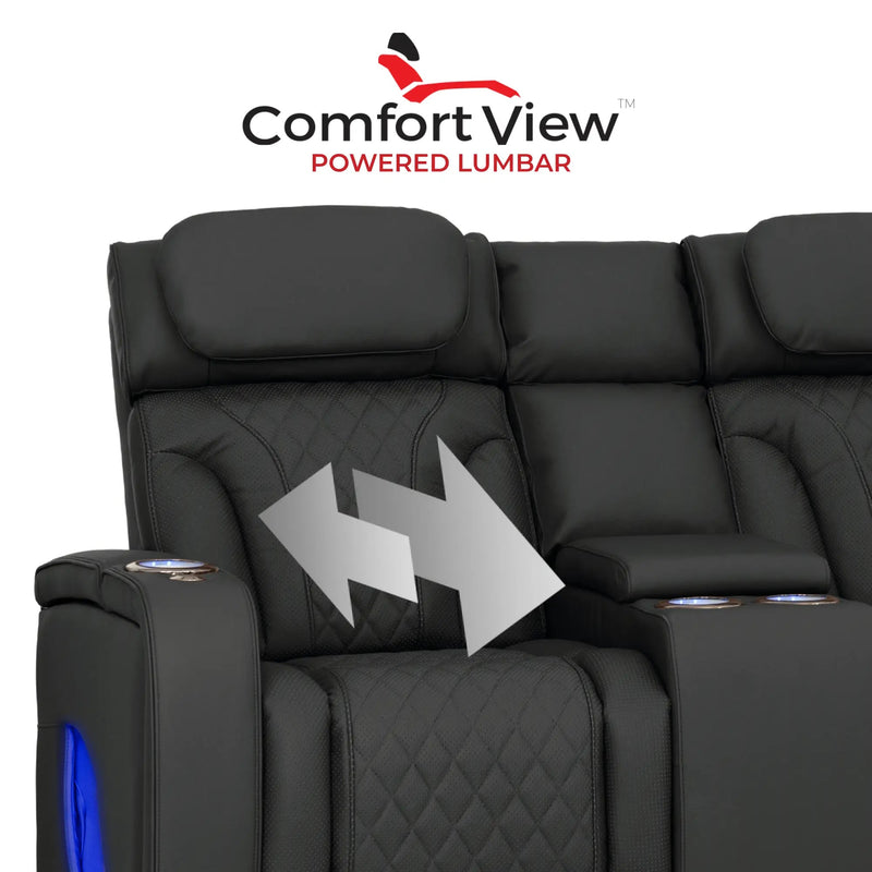 Luminis 365 Leather Home Theater Loveseat in Ebony - Adjustable Power Lumbar