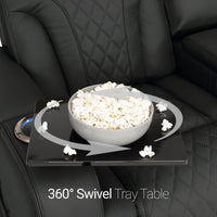 Luminis 365 Leather Home Theater Loveseat in Ebony - Swivel Tray Table