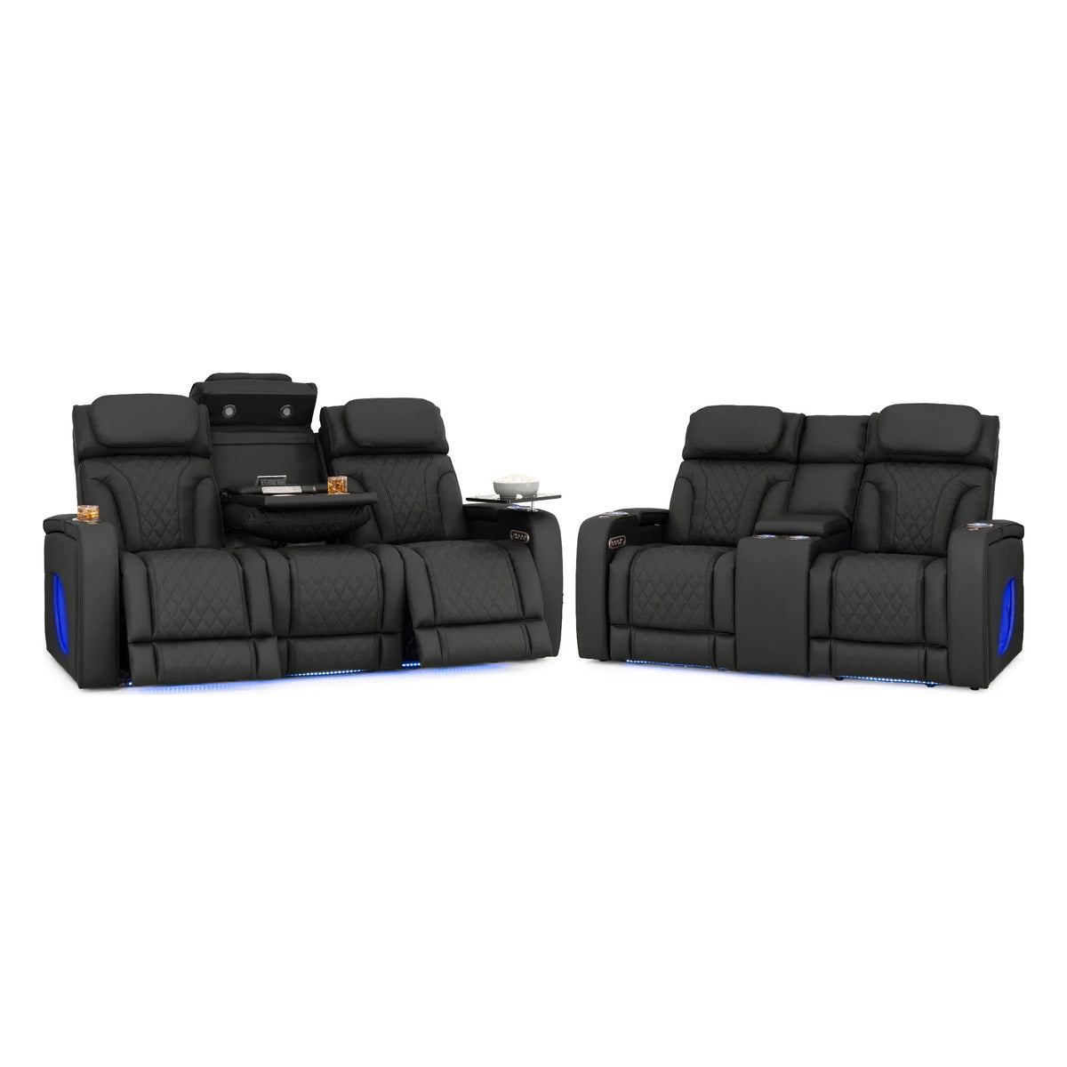 Luminis 365 Leather Home Theater Sofa & Loveseat in Ebony