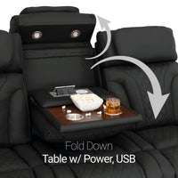Luminis 365 Leather Home Theater Sofa & Loveseat in Ebony - Fold-Down Table