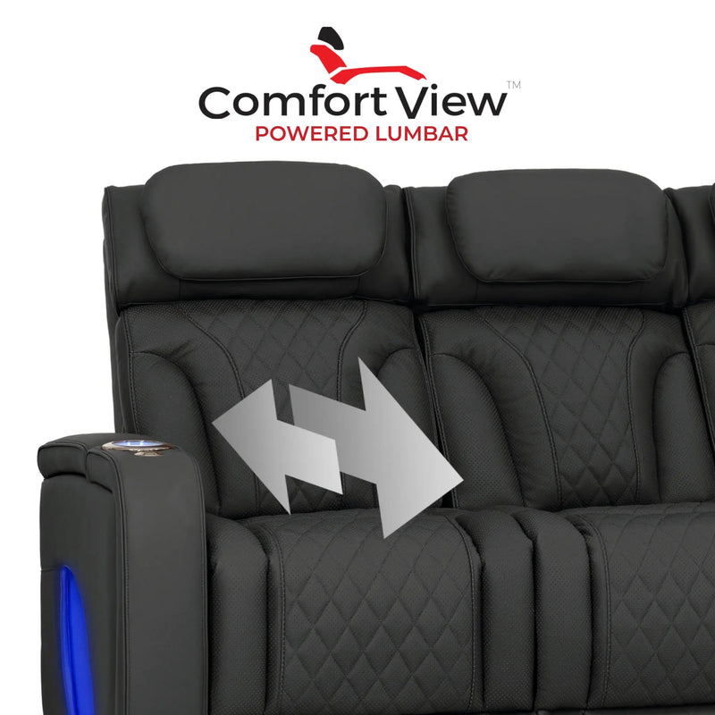 Luminis 365 Leather Home Theater Sofa & Loveseat in Ebony - Adjustable Power Lumbar