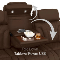 Luminis 365 Leather Home Theater Sofa in Chestnut - Fold-Down Table