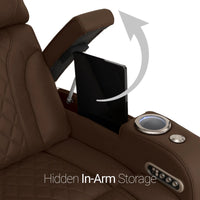 Luminis 365 Leather Home Theater Sofa in Chestnut - Hidden In-Arm Storage