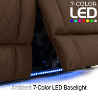 Luminis 365 Leather Home Theater Sofa in Chestnut - 7-Color LED Baselights