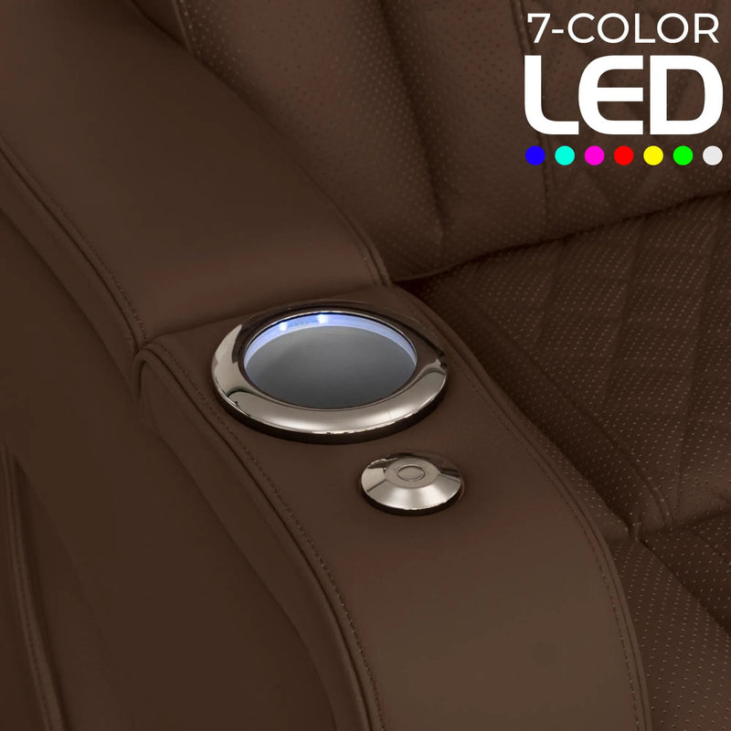 Luminis 365 Leather Home Theater Sofa in Chestnut - 7-Color LED Cupholders