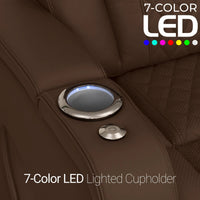 Luminis 365 Leather Home Theater Sofa in Chestnut - 7-Color LED Cupholders
