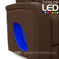 Luminis 365 Leather Home Theater Sofa in Chestnut - 7-Color LED Armrest Accent