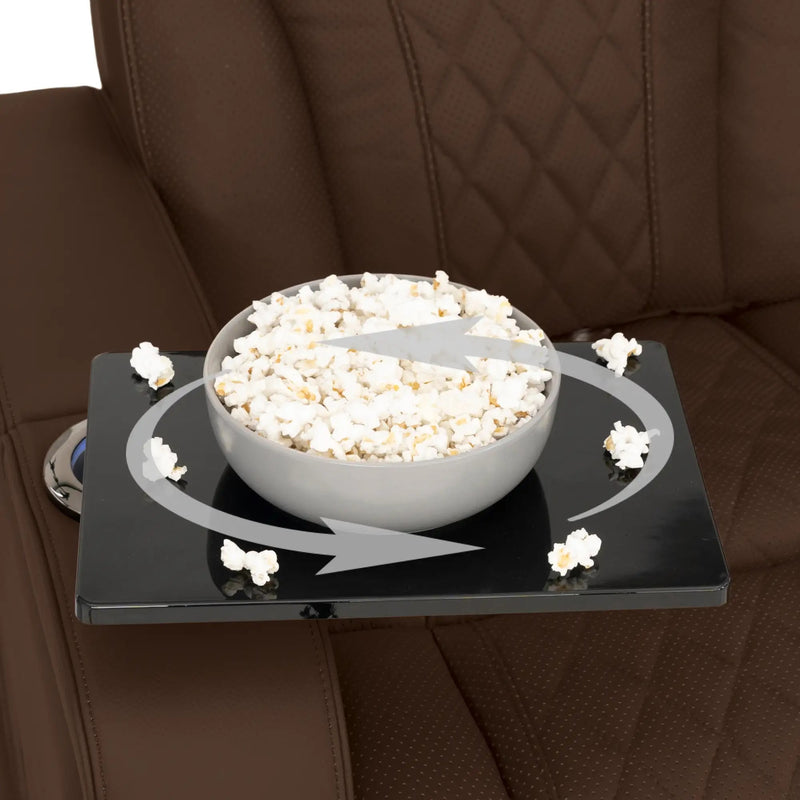 Luminis 365 Leather Home Theater Sofa in Chestnut - Swivel Tray Table