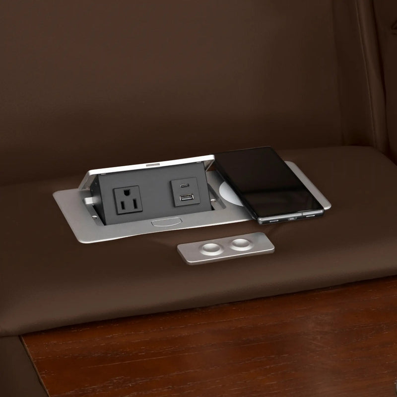 Luminis 365 Leather Home Theater Sofa in Chestnut - Wireless Charging Pad