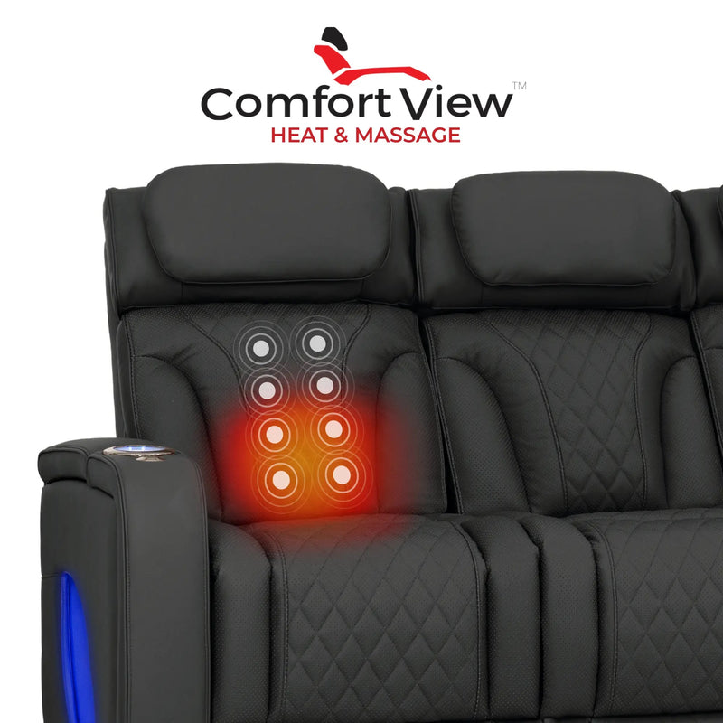Luminis 365 Leather Home Theater Sofa in Ebony - Heat & Massage