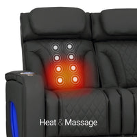 Luminis 365 Leather Home Theater Sofa in Ebony - Heat & Massage