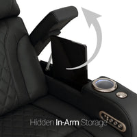 Luminis 365 Leather Home Theater Sofa in Ebony - Hidden In-Arm Storage