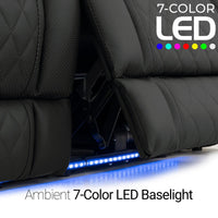Luminis 365 Leather Home Theater Sofa in Ebony - 7-Color LED Baselights