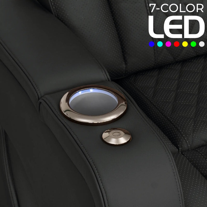 Luminis 365 Leather Home Theater Sofa in Ebony - 7-Color LED Cupholders