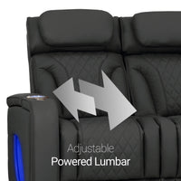 Luminis 365 Leather Home Theater Sofa in Ebony - Adjustable Power Lumbar
